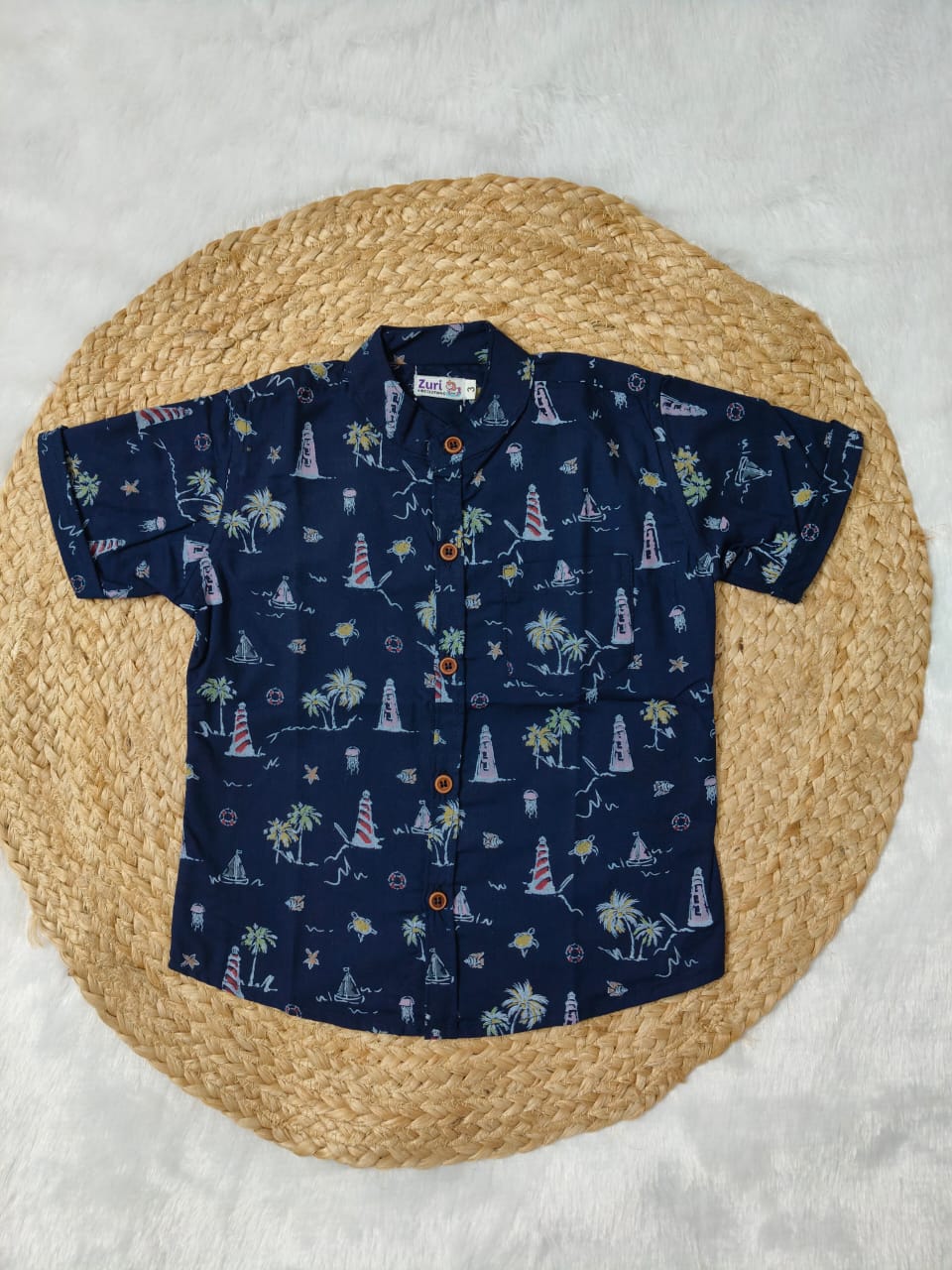 Navy Blue Lighthouse & Tropical Beach