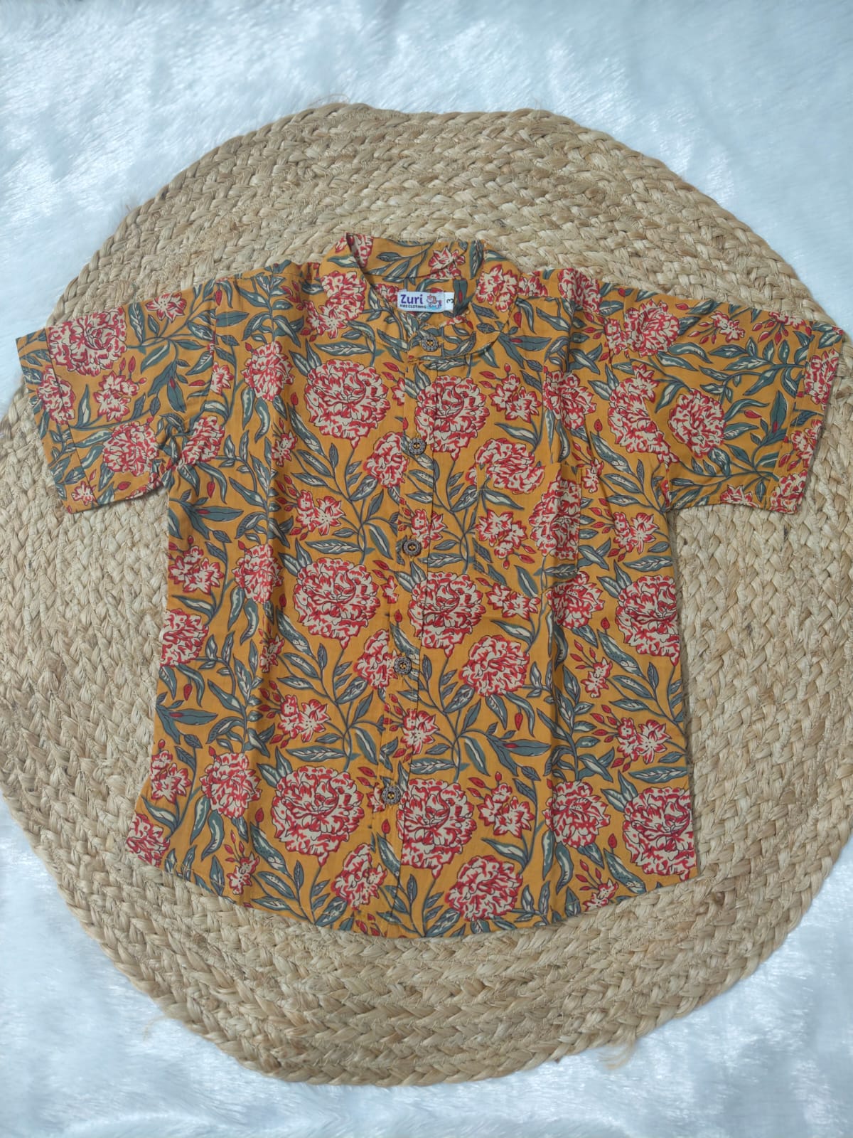 Mustard Yellow Floral Kalamkari Style